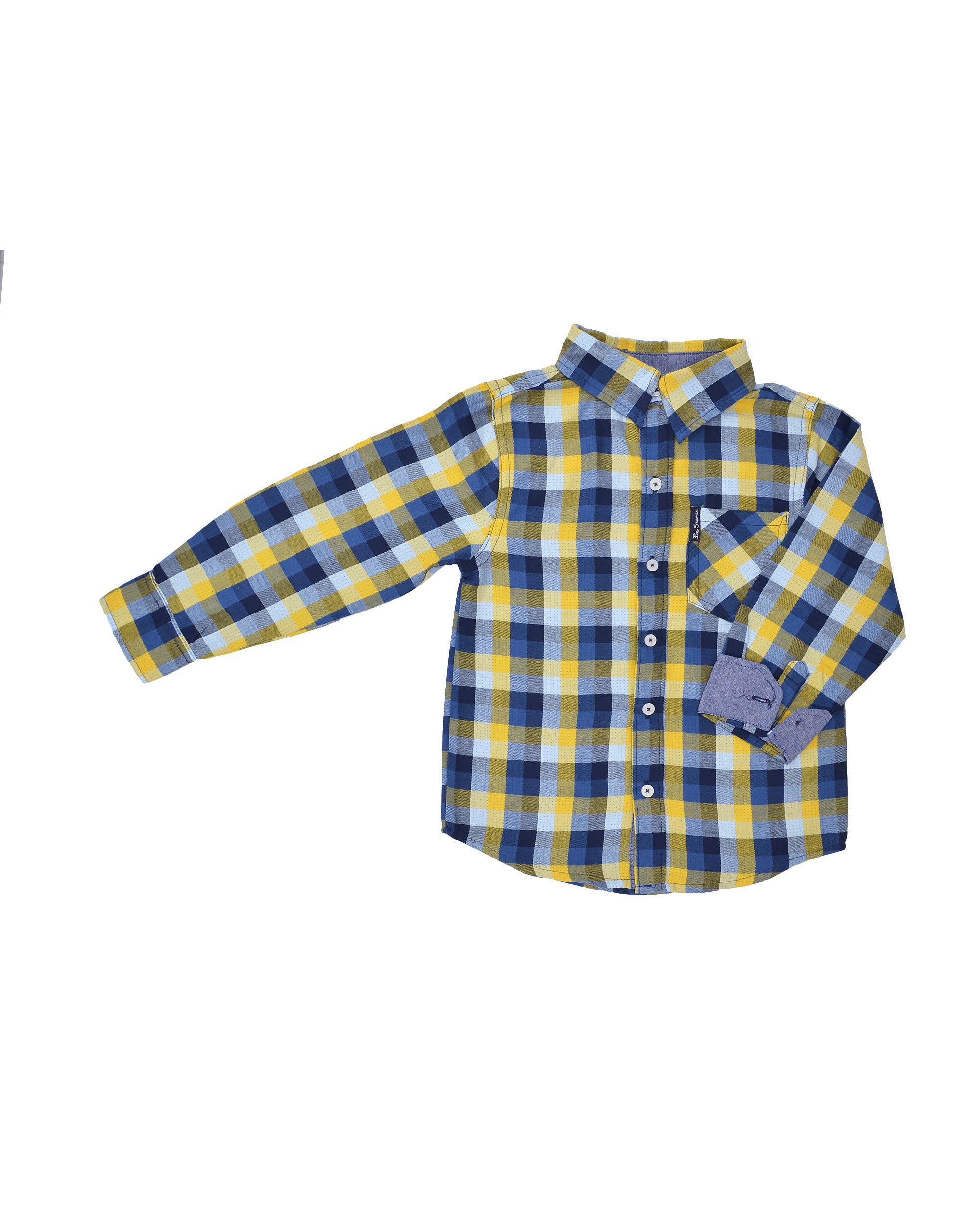 Boys' Blue/Yellow Plaid Gingham Button-Down Shirt (Sizes 4-7) – Ben Sherman