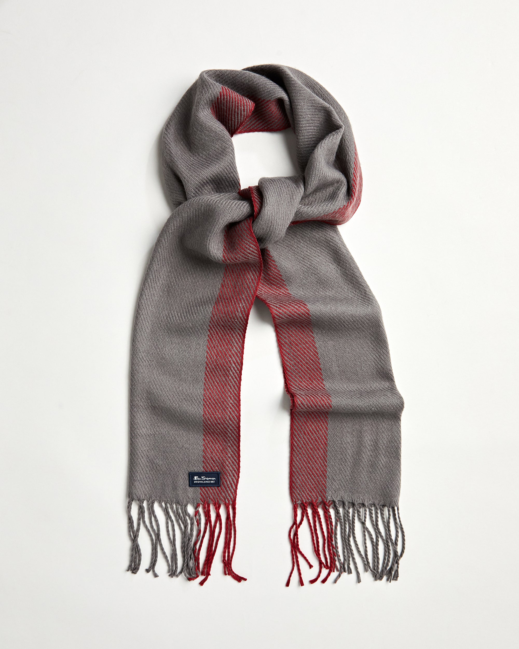 Men's Herringbone Stripe Scarf - True Black/Odyssey Grey - Ben Sherman