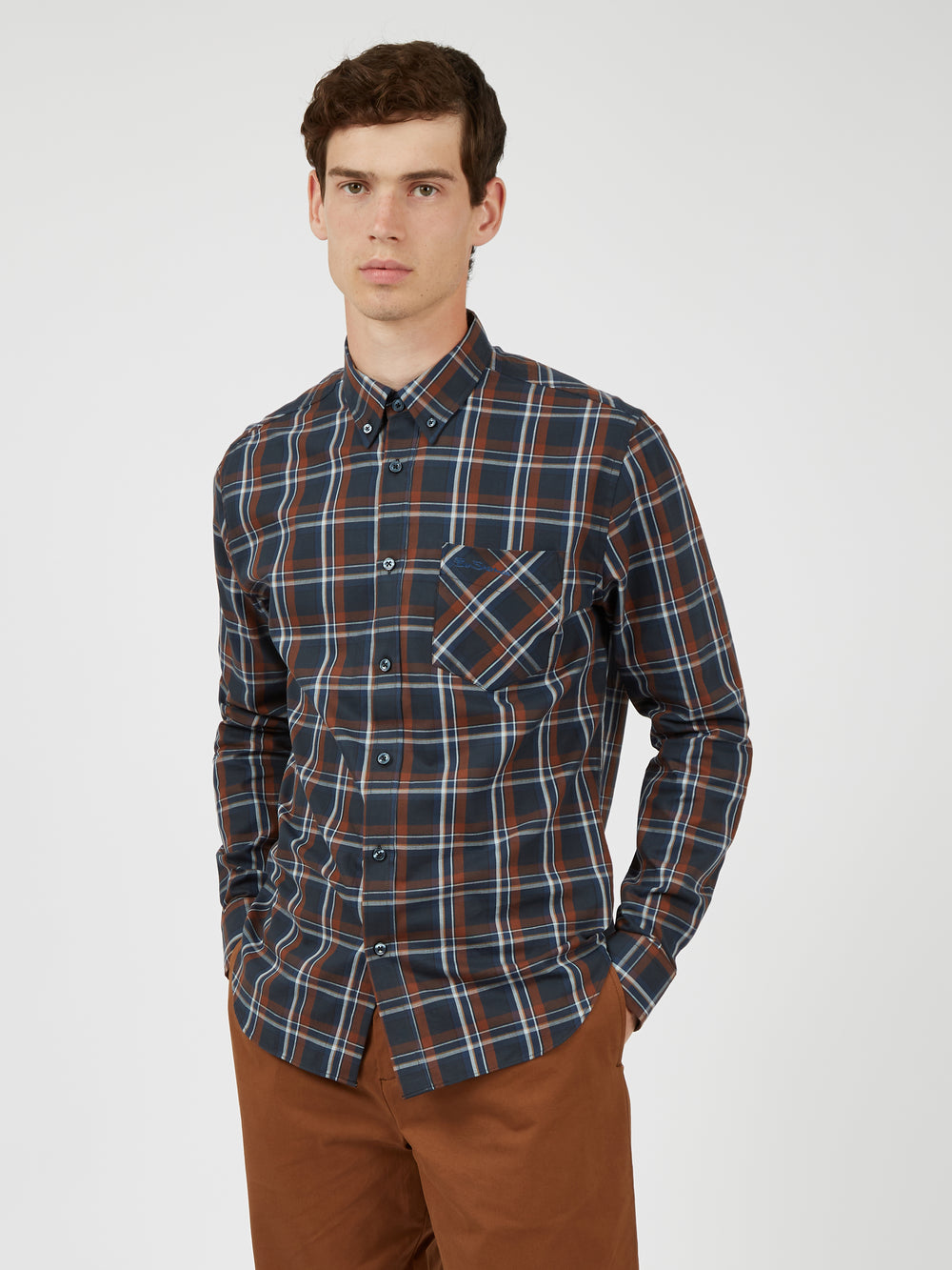 Long-Sleeve Winter Madras Check Shirt - Midnight - Ben Sherman