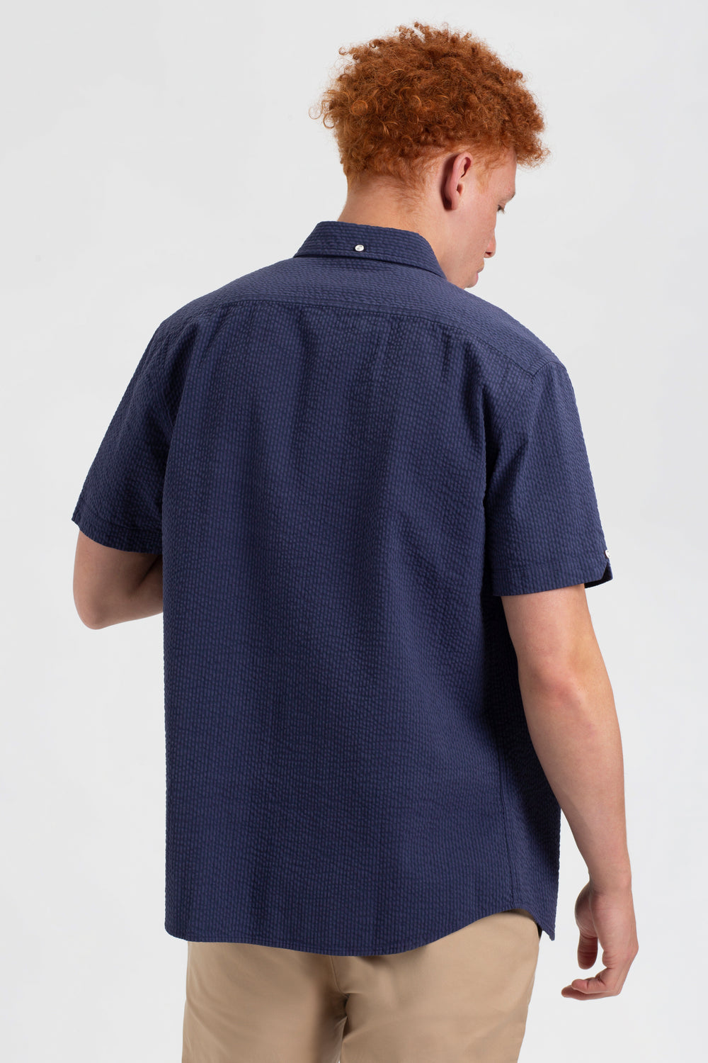 Seersucker Short Sleeve Bengal Stripe Shirt - Navy - Ben Sherman