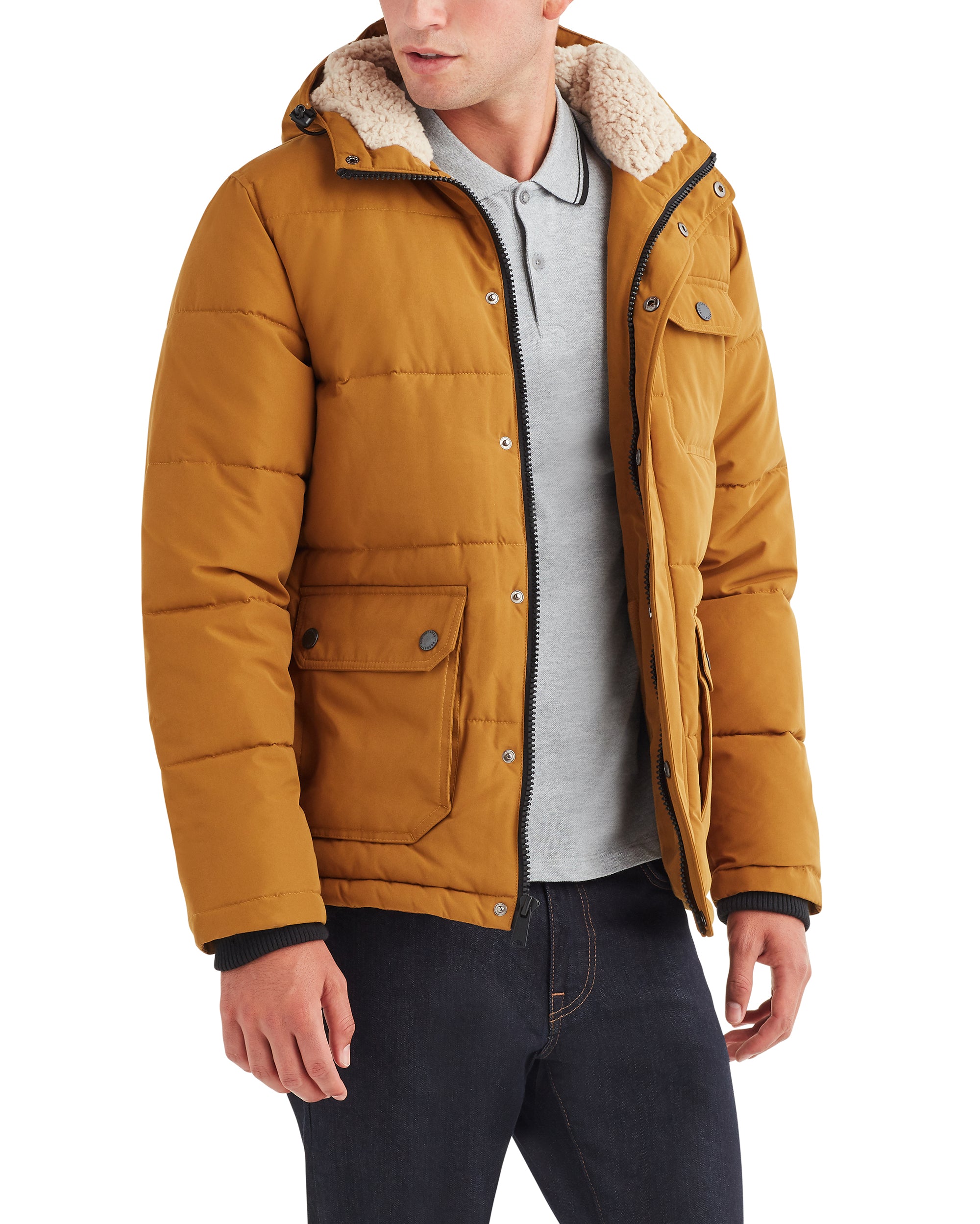 Men's Puffer Jacket with Sherpa-Lined 