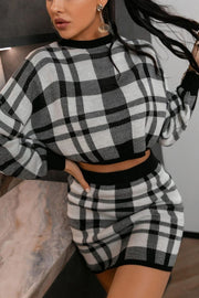 Black And White Plaid Two Piece Sweater Dress Outfit Sets