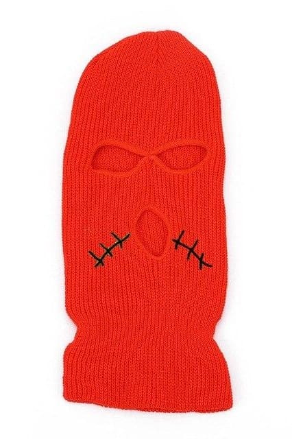Orange Stitched Mouth Unisex Ski Mask With 3 Holes | IRHAZ