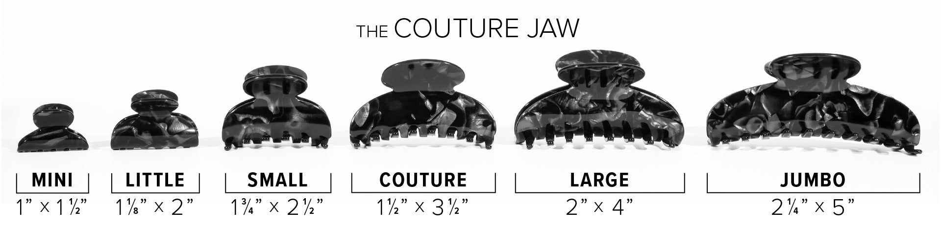 Couture Jaw Claw Clip comparison size chart