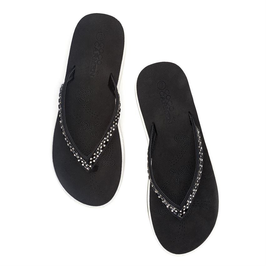 black rhinestone flip flops