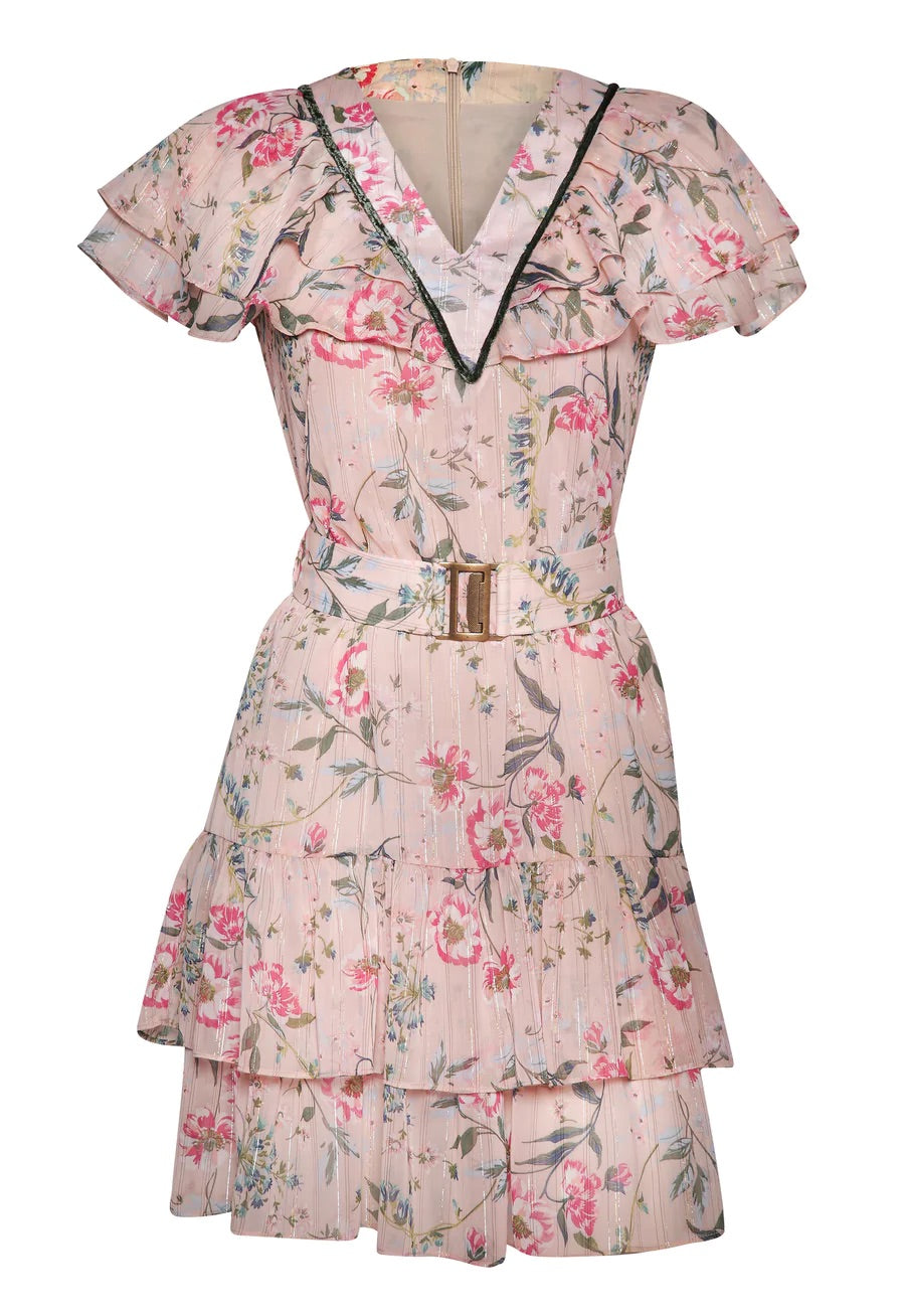 The floral blush pink Ruffe Nicole Dress by AYSHA NY