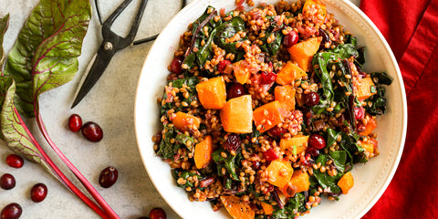 warm eiknorn wheat berry chard, butternut squash salad