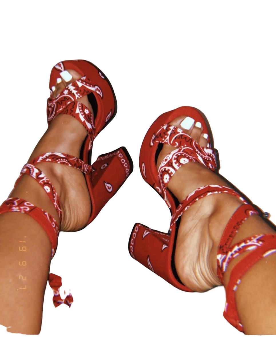 red bandana heels