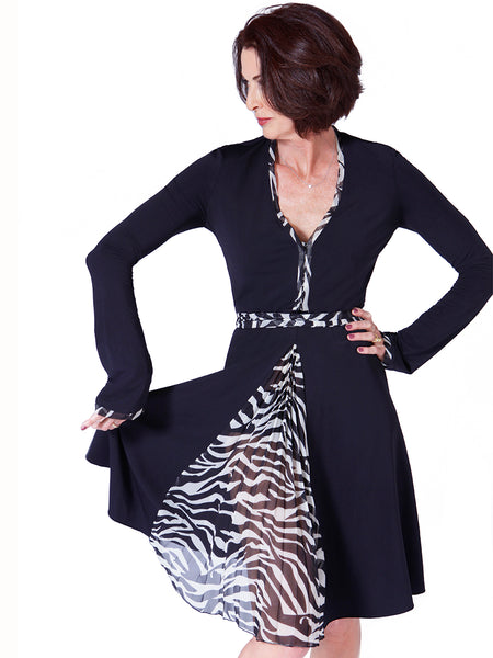 The Dream Dress® by Lorelei Shellist shown in black with zebra print trim and scarf