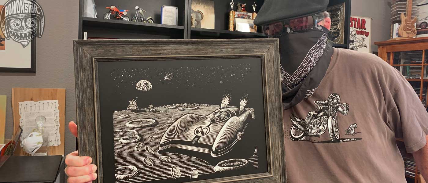 bomonster holding mooneyes original art