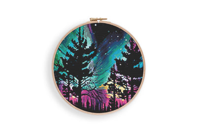 Northern Lights Cross Stitch Pattern, Aurora Borealis Cross Stitch