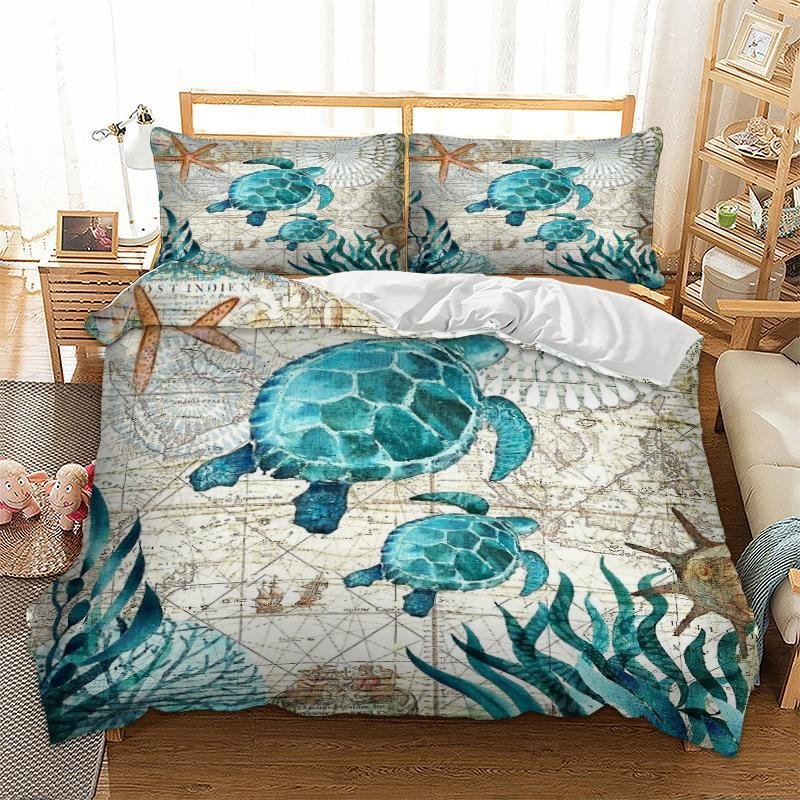 Bay Turtles Bedding Set Duvet Cover 2 Pillowcase Ocean