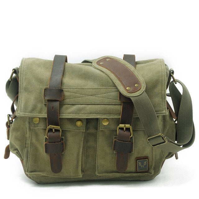 Vintage Canvas Leather Military Messenger Bag