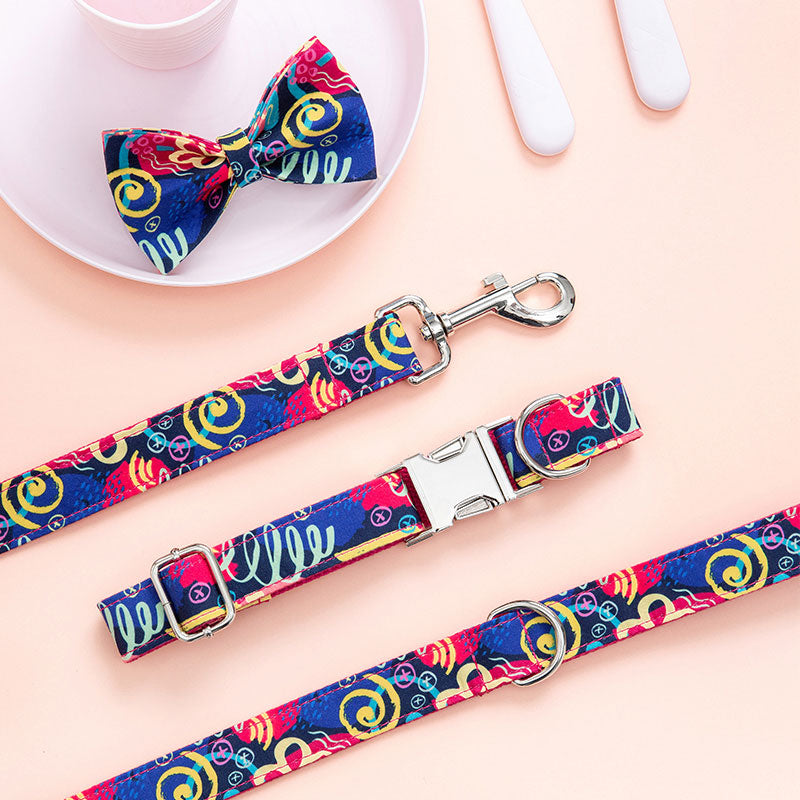 dog leash and collar and bow tie set