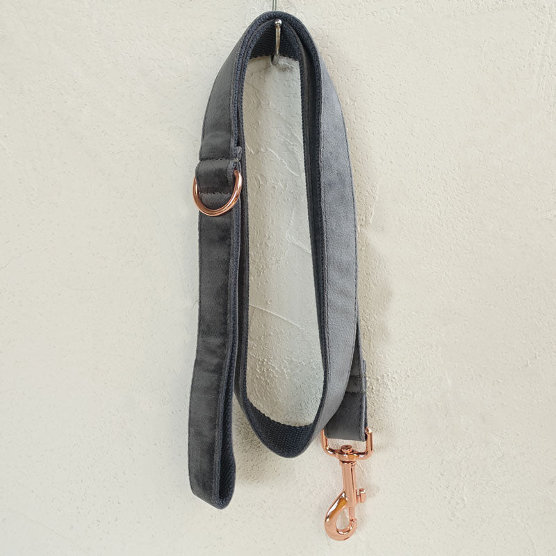 grey velvet dog leash