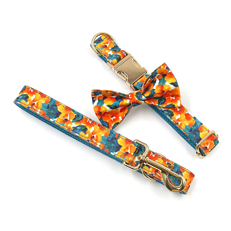 petduro dog collar with leash set blue hawaii gold buckle