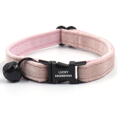 PETDURO Personalized Cat Collar Rose Gold Buckle Cute Mint Pink Velvet