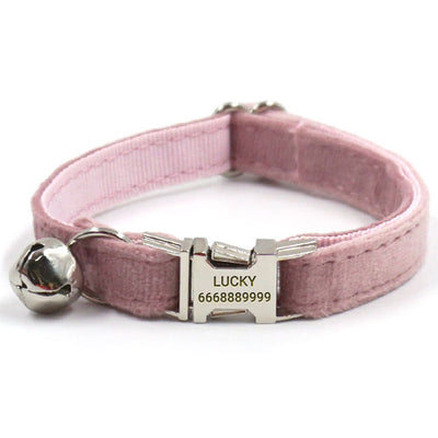 PETDURO Personalized Dog Collar Engraved Rose Gold Buckle Pink Velvet