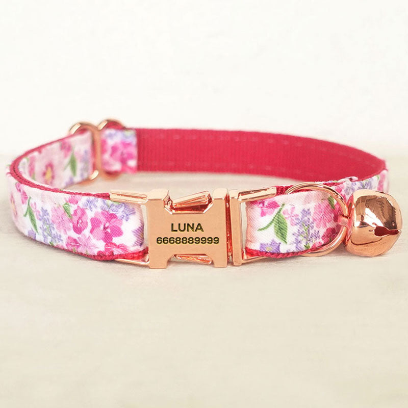 PETDURO Cute Custom Dog Collar Engraved with Leash & Bow Tie for Girl