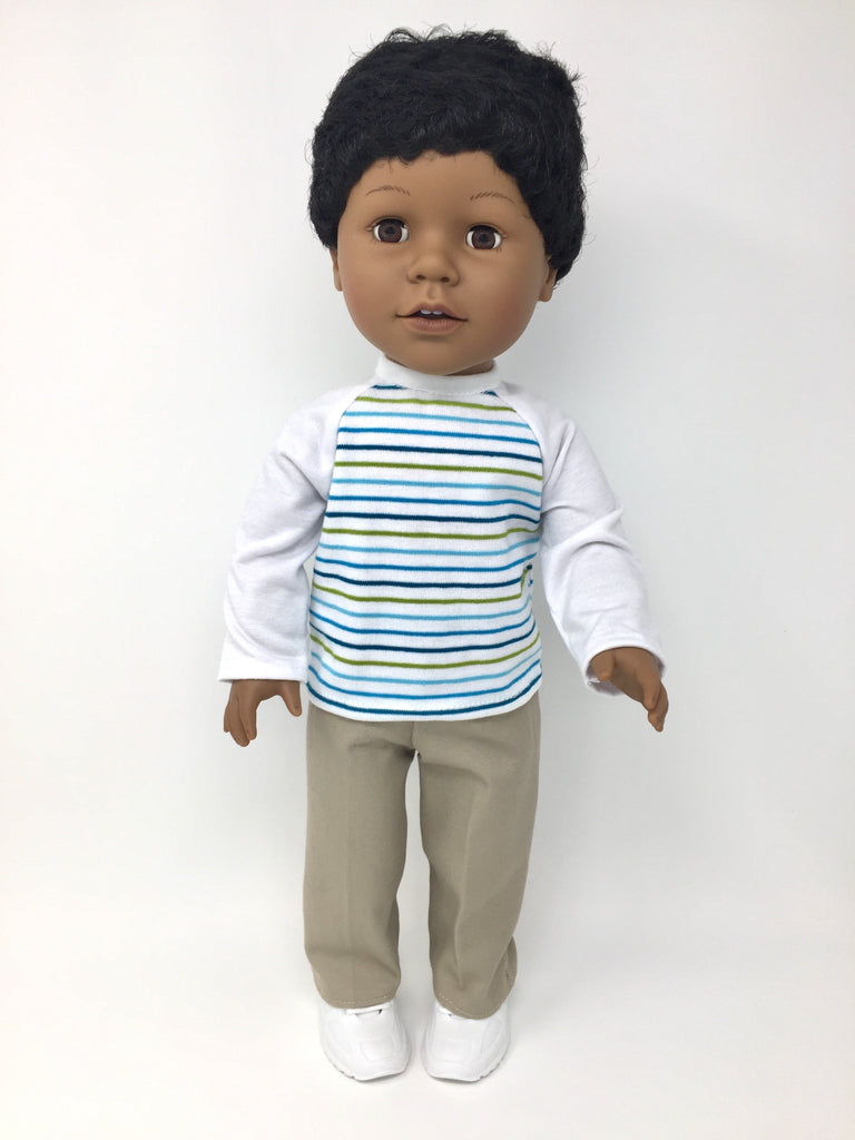 18 inch boy doll clothes - pants outfit - khaki pants and striped shir ...