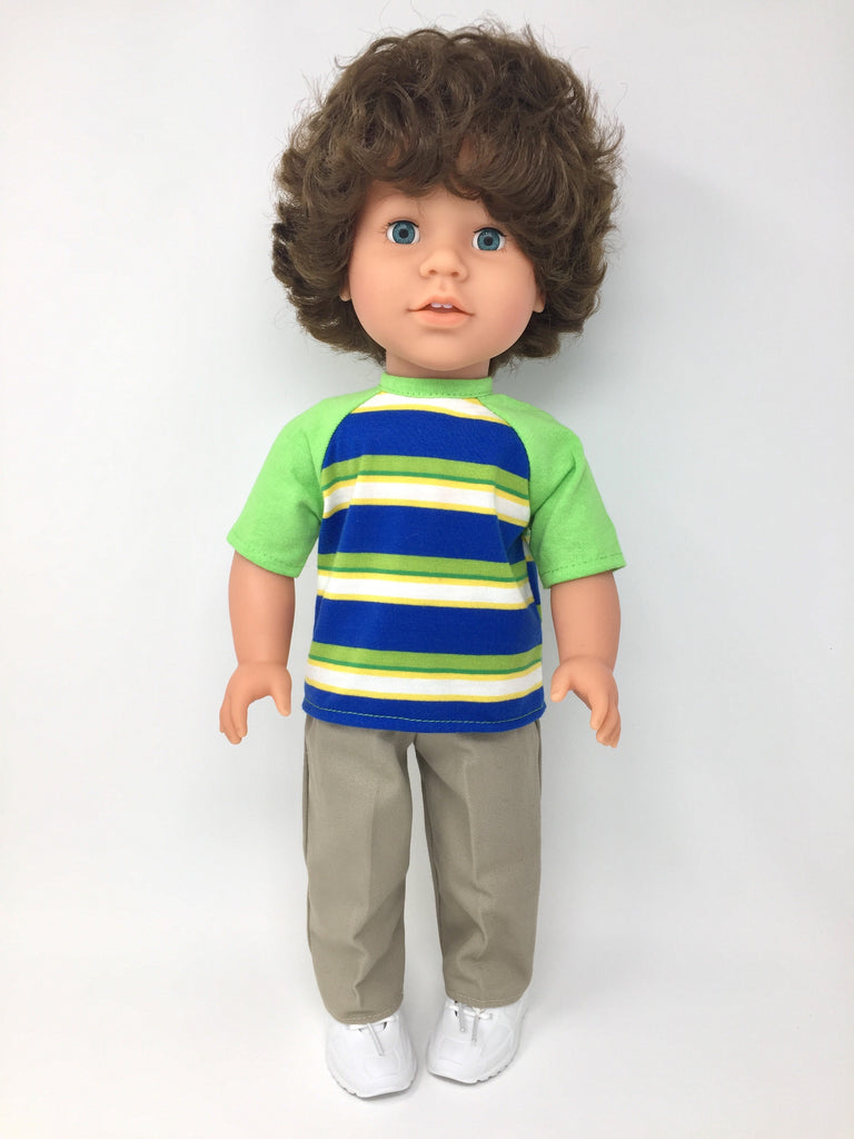 18 inch boy doll clothes - pants outfit - khaki pants and striped shir ...