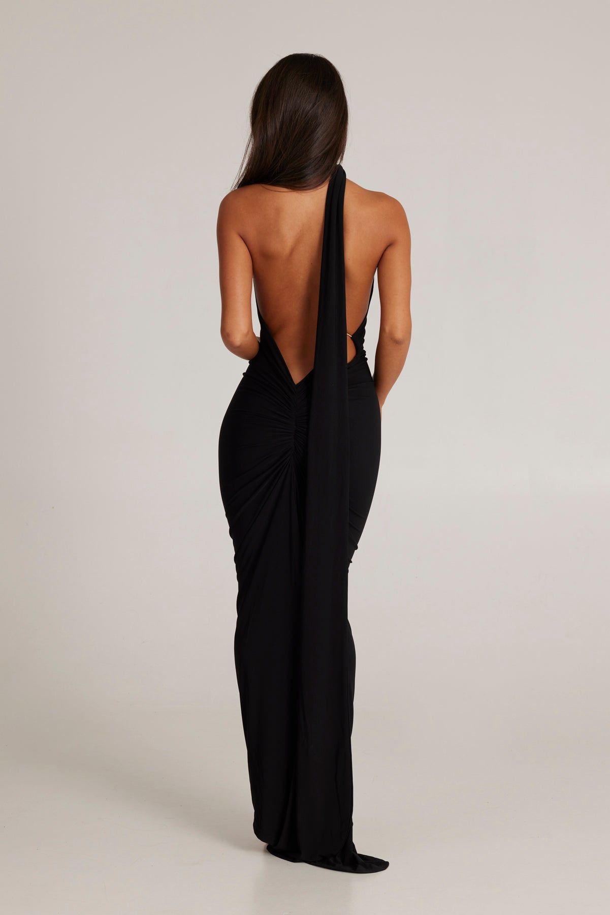 MÉLANI The Label CONSTANTINA Black Asymmetric Halterneck Midi Dress