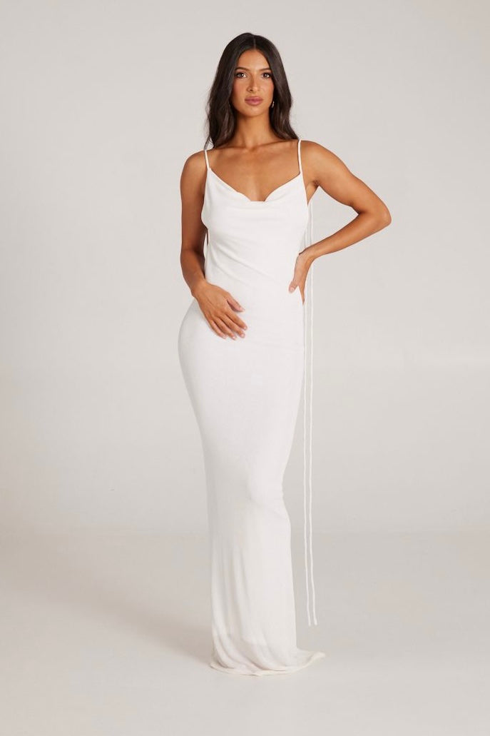 MÉLANI The Label CRISTINA White Drape Low Back Dress