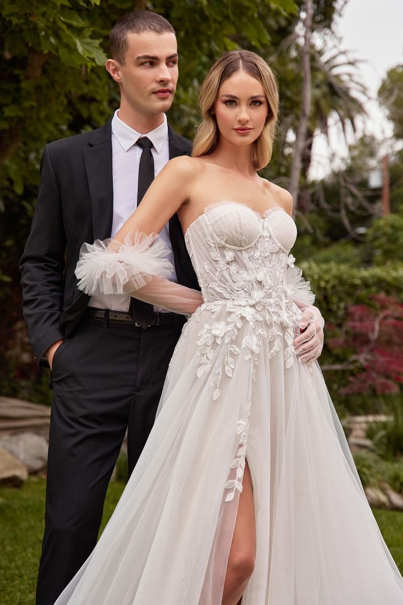 Eligia White Tulle A-Line Bridal Dress with Slit