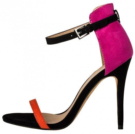 Lipstik CRASH Orange Black & Fuchsia Pink Strappy High Heels