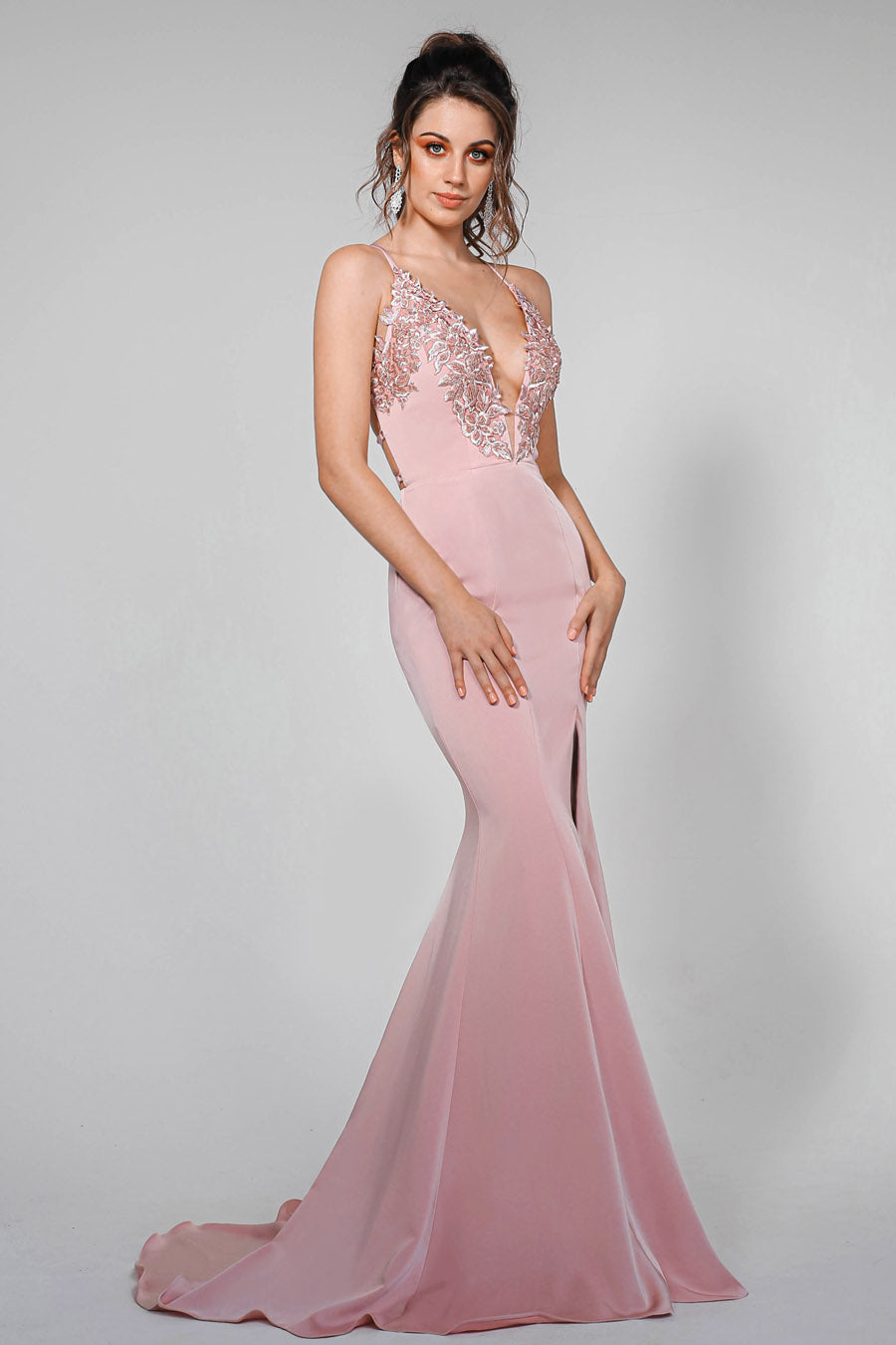 Tina Holly Couture Designer BA111 Pink Satin Mermaid Formal Dress