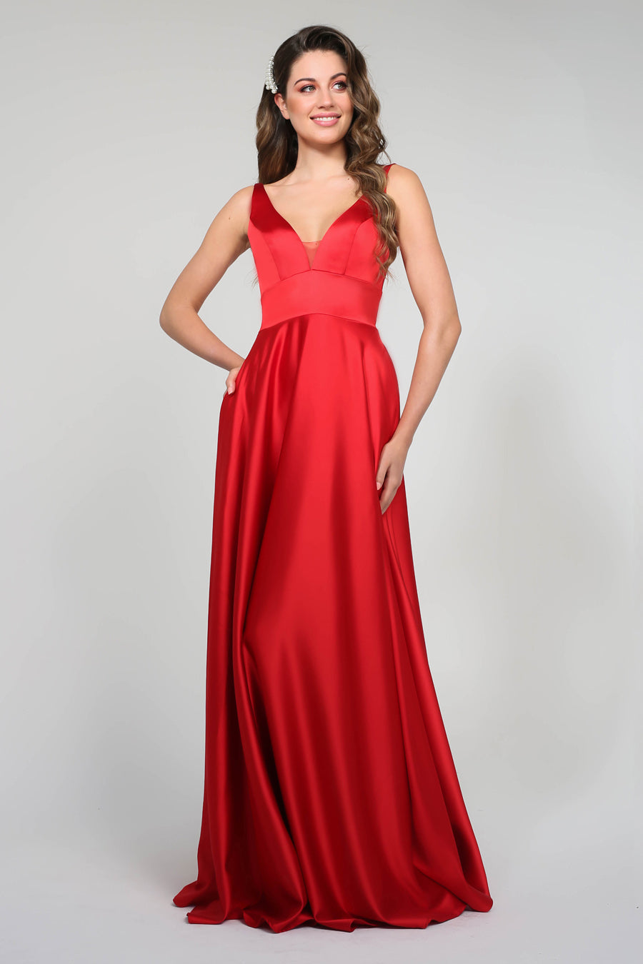 Tina Holly Couture Designer BA269 Red Satin Formal Dress