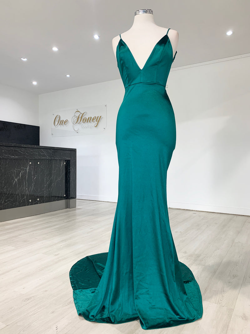 Honey Couture MILEE Emerald Green Low Back Mermaid Evening Gown Dress ...