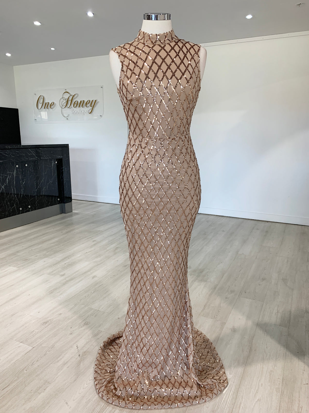 Shop Gold Dresses & Sequin Formal Gowns Online at One Honey Boutique