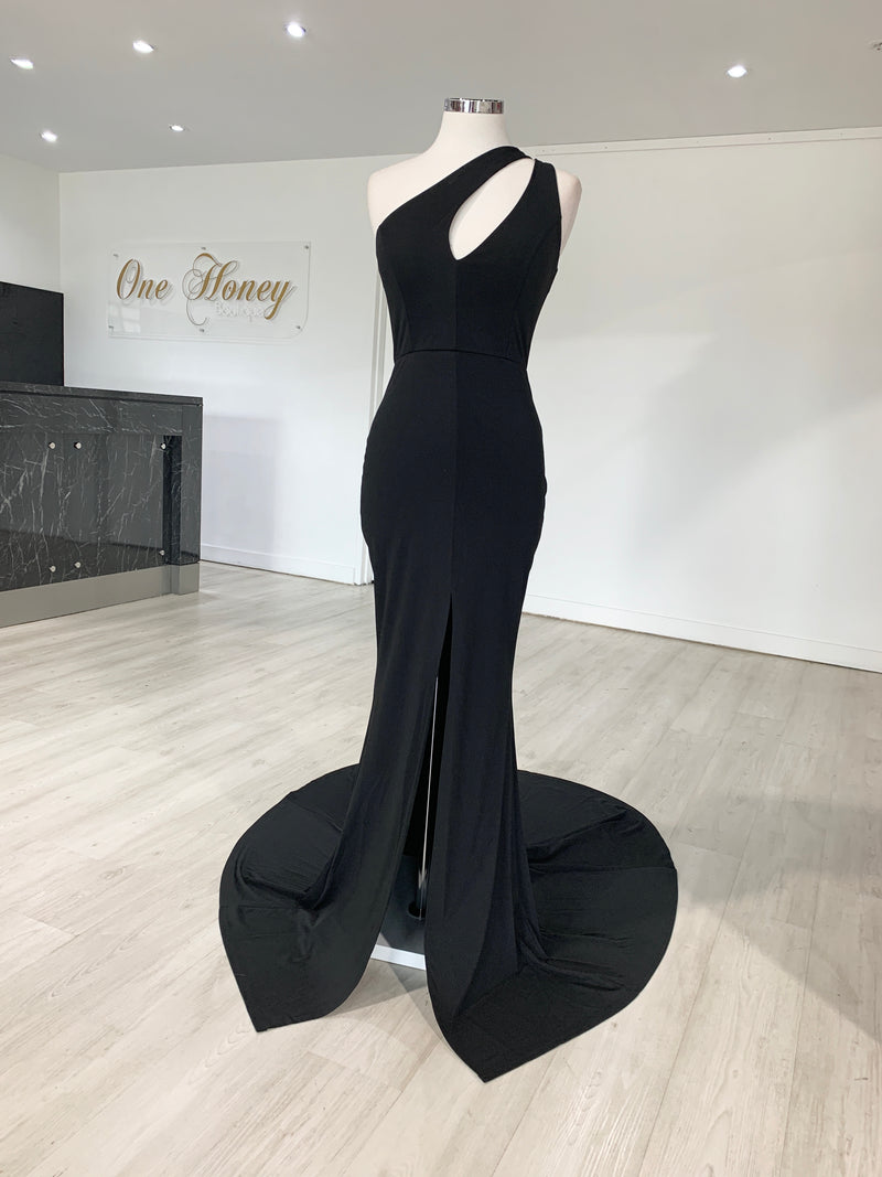 Honey Couture LAYLAH Black One Shoulder Mermaid Formal Dress – One ...