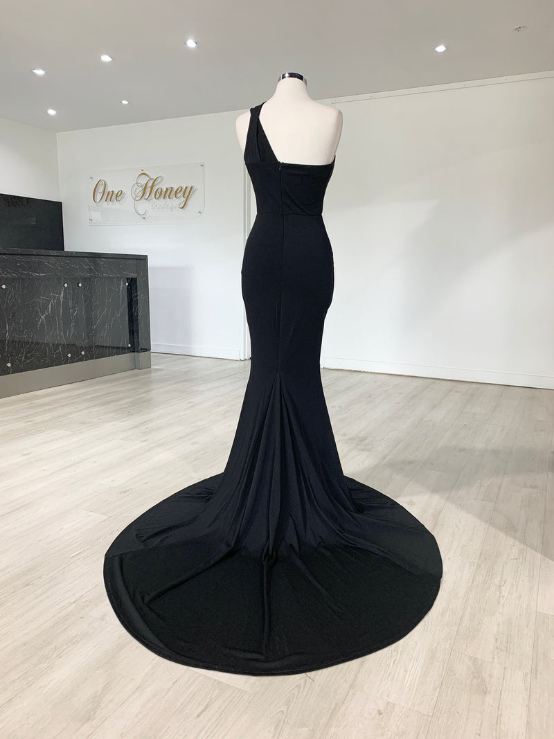 Honey Couture LAYLAH Black One Shoulder Mermaid Formal Dress – One ...