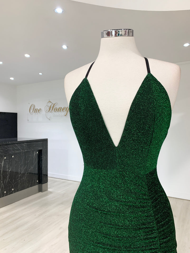 Honey Couture LUREX Emerald Green Sparkle Mermaid Evening Gown Dress ...