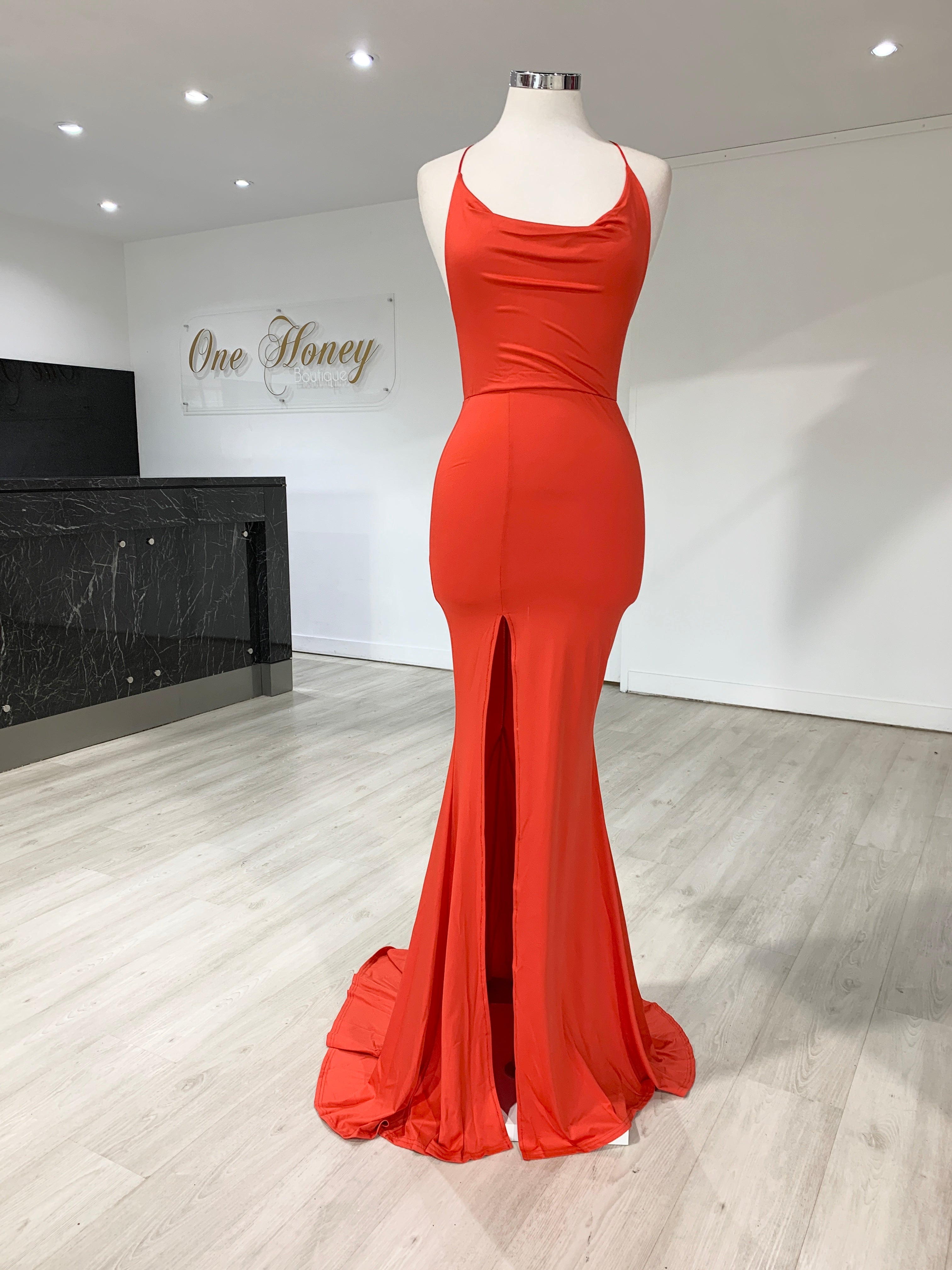 Honey Couture CIARA Red Low Back Formal Dress – One Honey Boutique