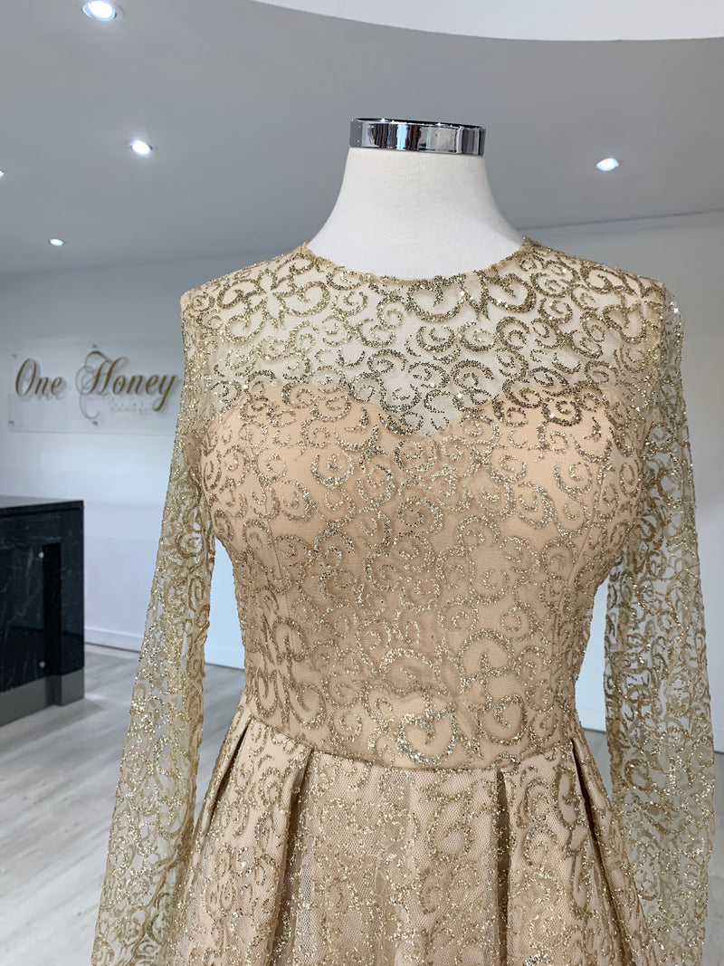 Honey Couture SOPHIA Gold Long Sleeve High Low Formal Dress – One Honey ...