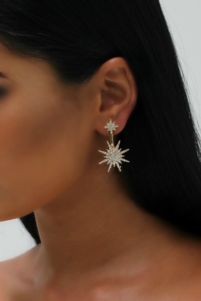 Honey Couture Gold Starburst Diamante Drop Earrings