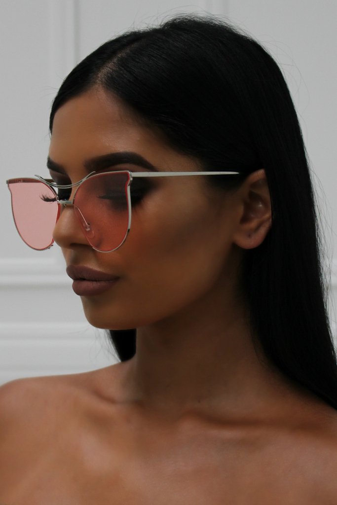 Honey Couture ALANNA Silver & Rose Lense Sunglasses