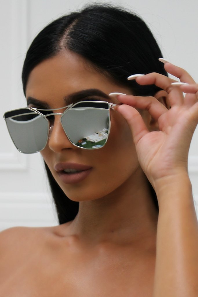 Honey Couture SHERIE Silver Frame & Silver Lense Sunglasses