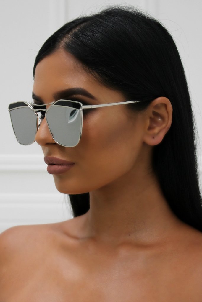 Honey Couture SHERIE Silver Frame & Silver Lense Sunglasses