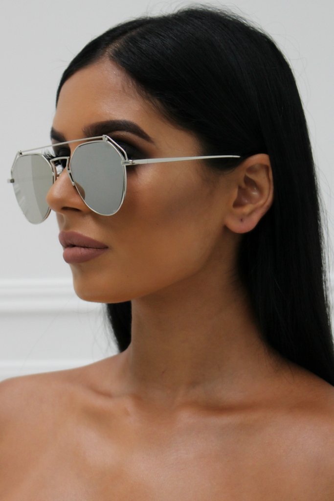 Honey Couture AMY Silver on Silver Mirror Lense Aviator Sunglasses