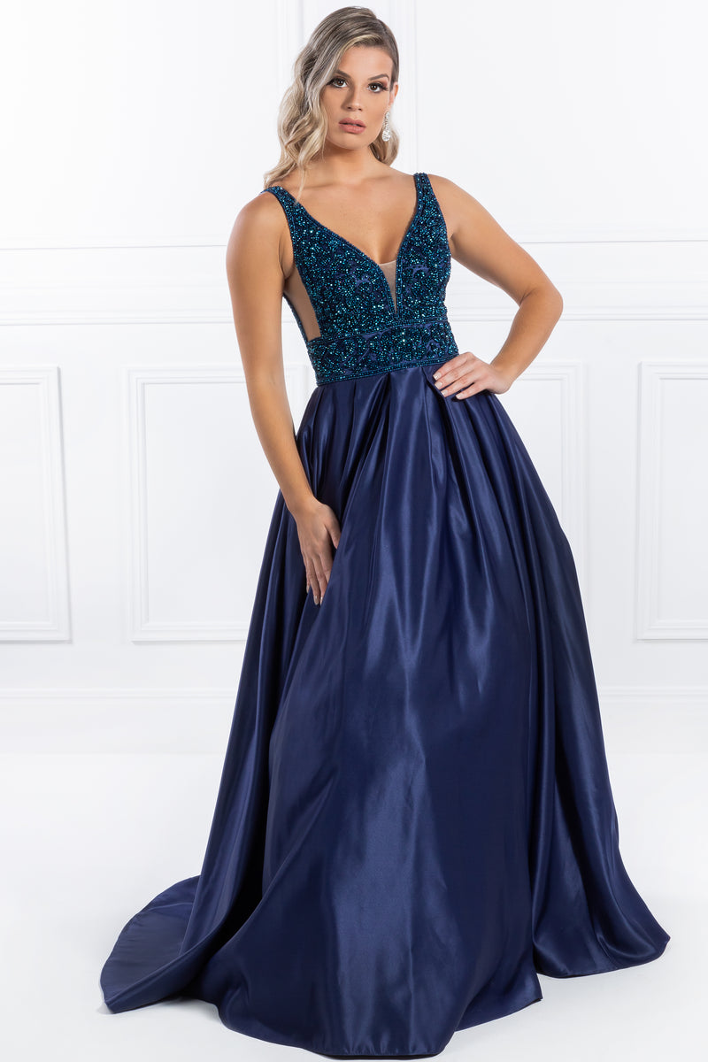 Honey Couture EMELY Royal Blue Beaded Ball Gown Formal Dress – One Honey