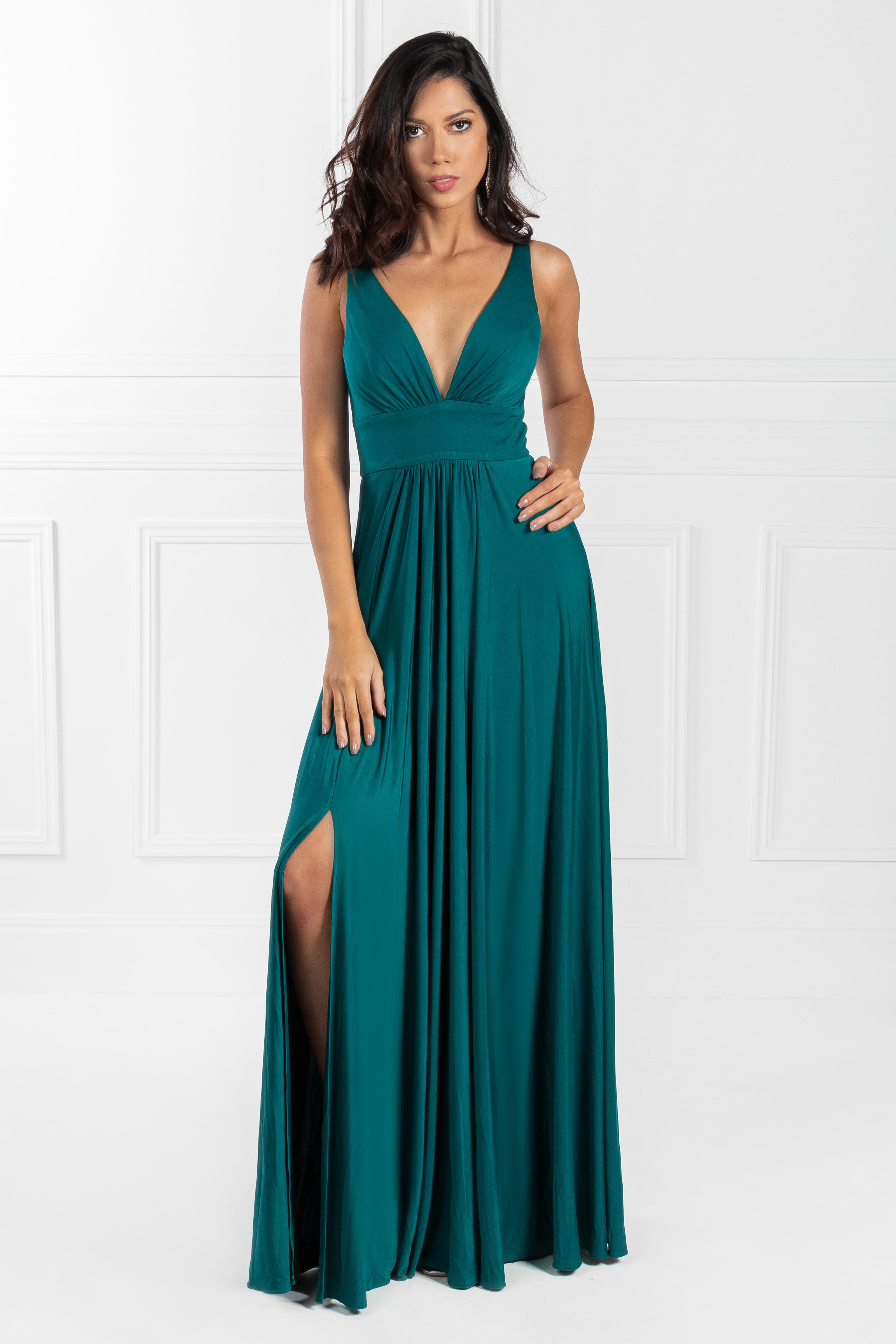 Honey Couture ELLE Emerald Green V Front Formal Dress