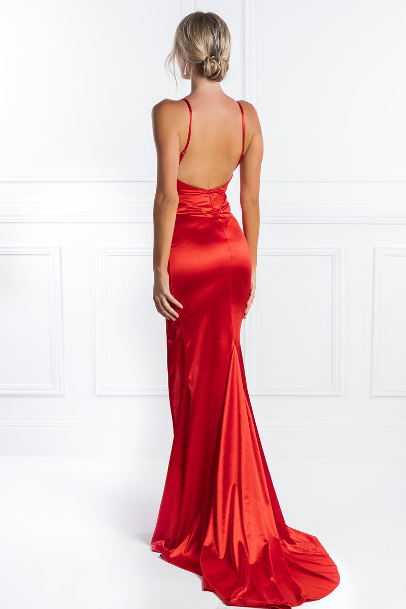 Honey Couture AISHA Red Low Back Mermaid Evening Gown Dress – One Honey ...