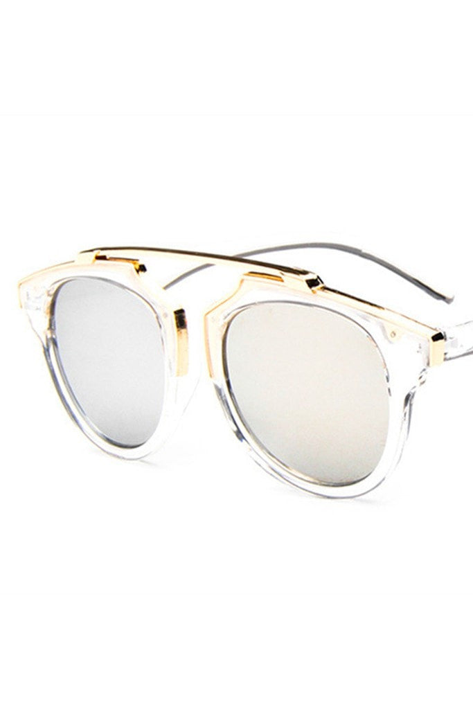 Honey Couture STACEY Gold & Clear Frame Silver Reflective Sunglasses