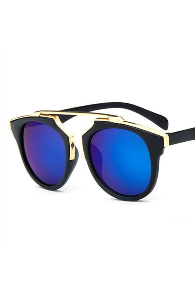 Honey Couture STACEY Gold & Black Frame Blue Reflective Sunglasses