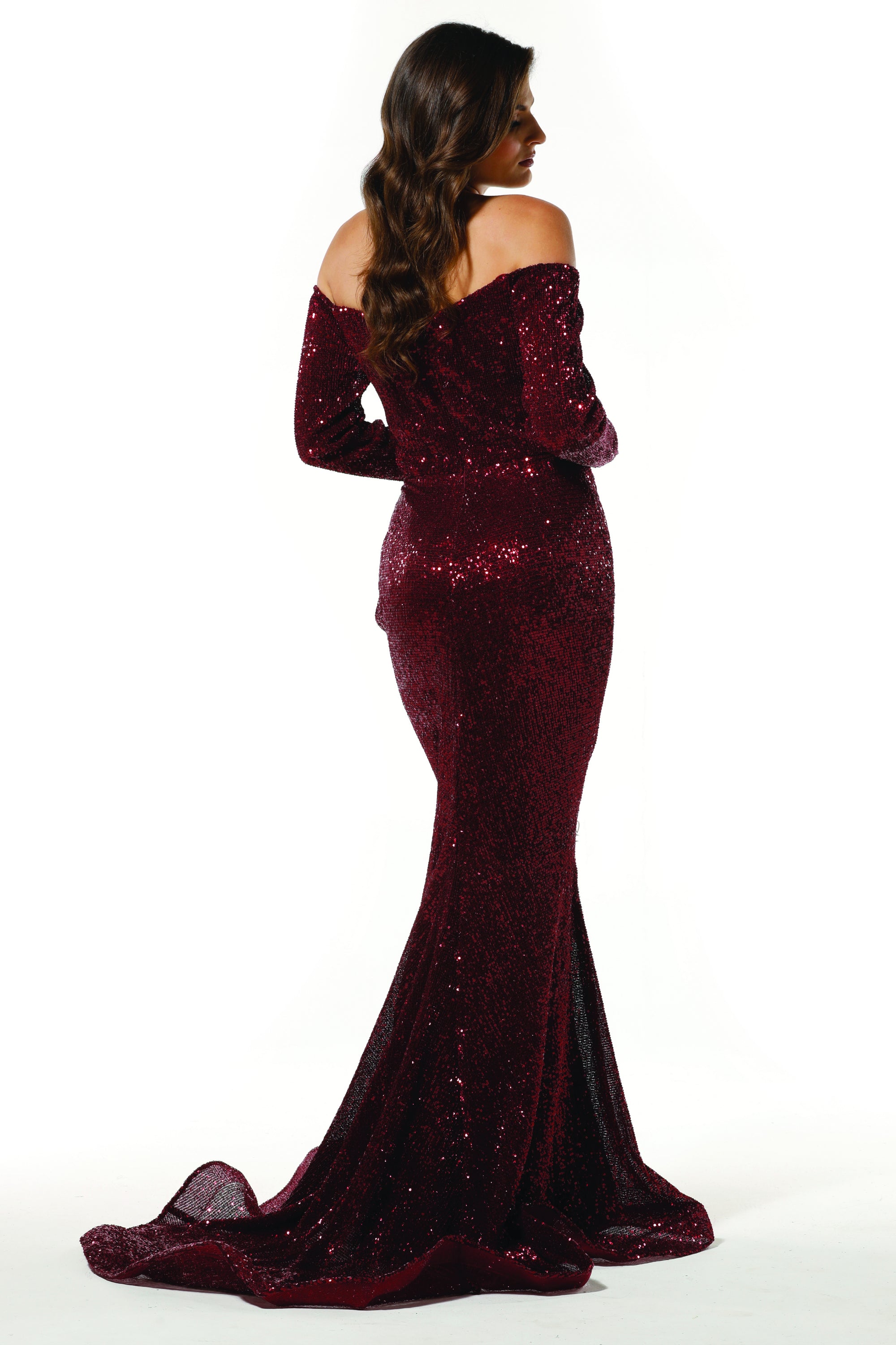 Tina Holly Couture T1842 Wine Beaded Sequin Mermaid Train Formal Gown Prom Dress