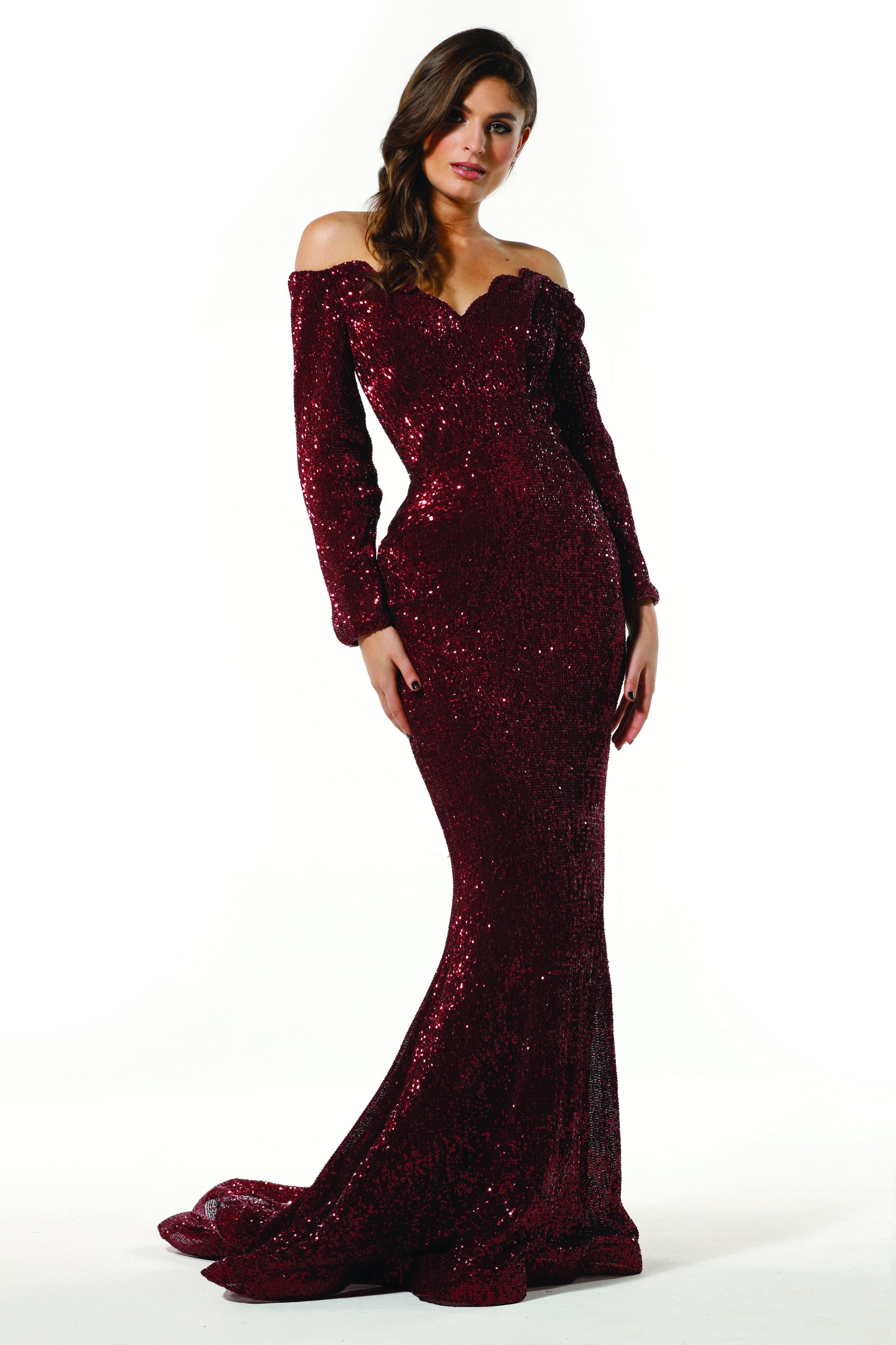 Tina Holly Couture T1842 Wine Beaded Sequin Mermaid Train Formal Gown Prom Dress